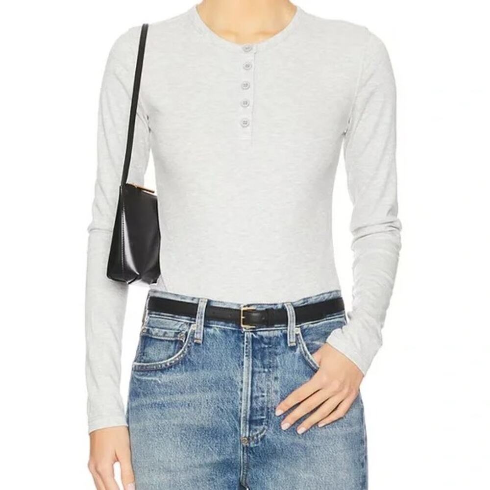 NWT Weworewhat Long Sleeve Crew Neck Henley Bodysuit Button Down S Heather Grey